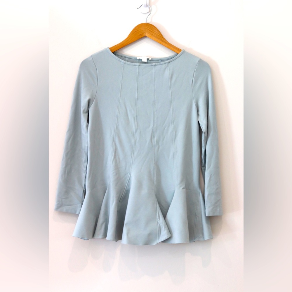 COS Light green/blue Long Sleeve scuba jersey top peplum stretch fit and flare